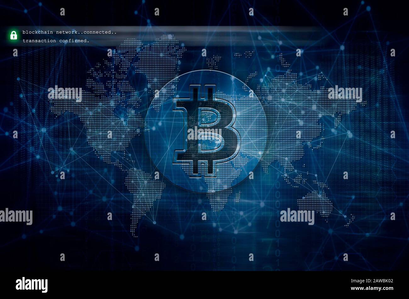 Bitcoin valuta digitale e tecnologia blockchain illustrazione Foto Stock