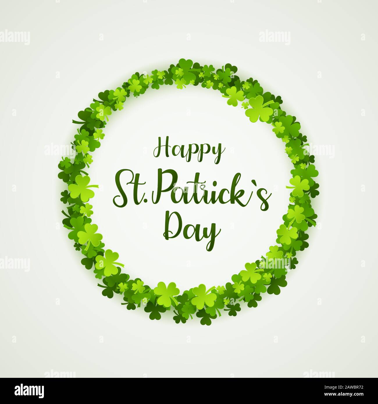 Illustrazione vettoriale di un giorno di San Patrizio. Cornice circolare con shamrock verde isolato su sfondo bianco. Illustrazione Vettoriale