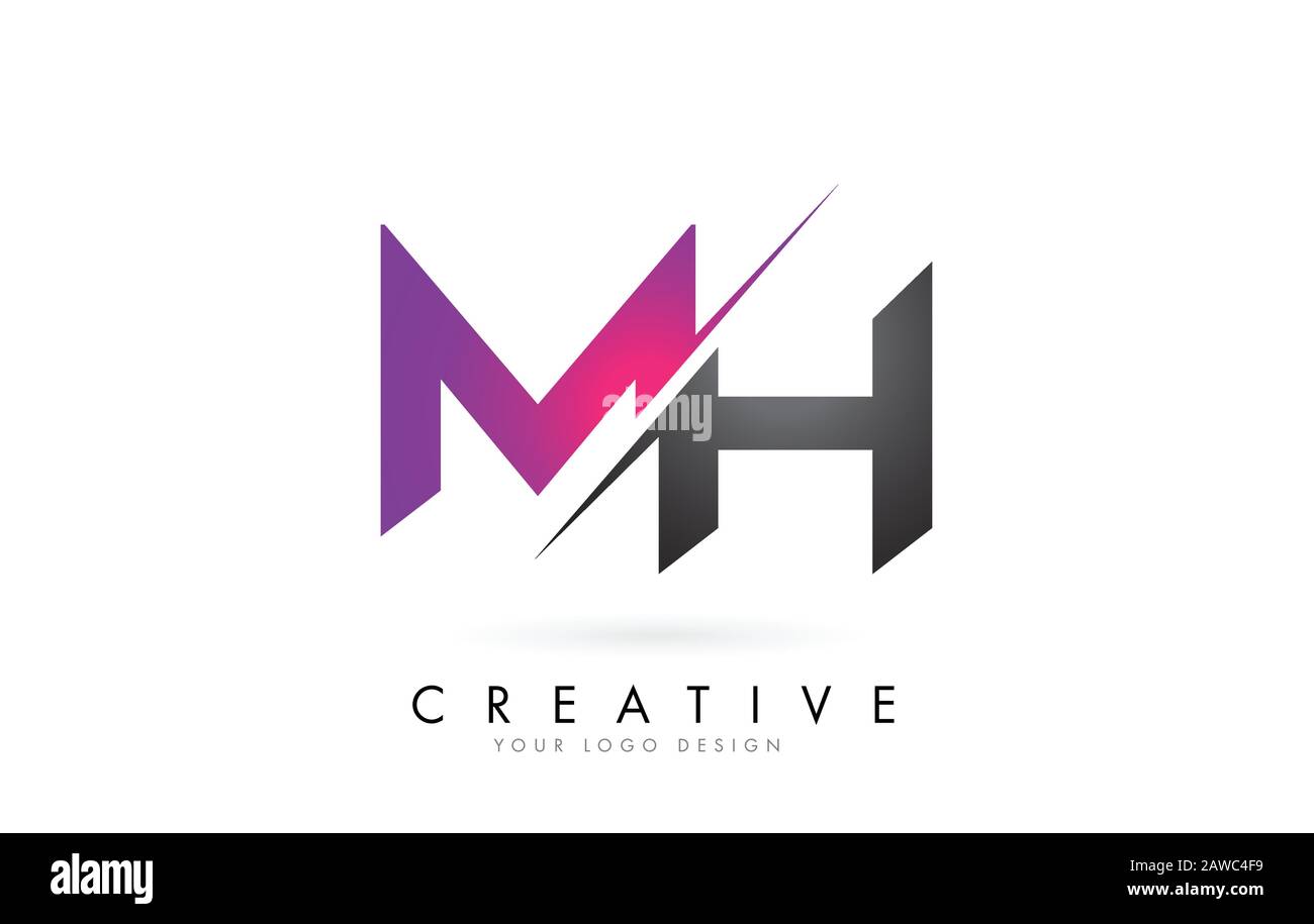 Logo MH M H Letter con Color Block Design e Creative Cut. Design creativo del logo. Illustrazione Vettoriale
