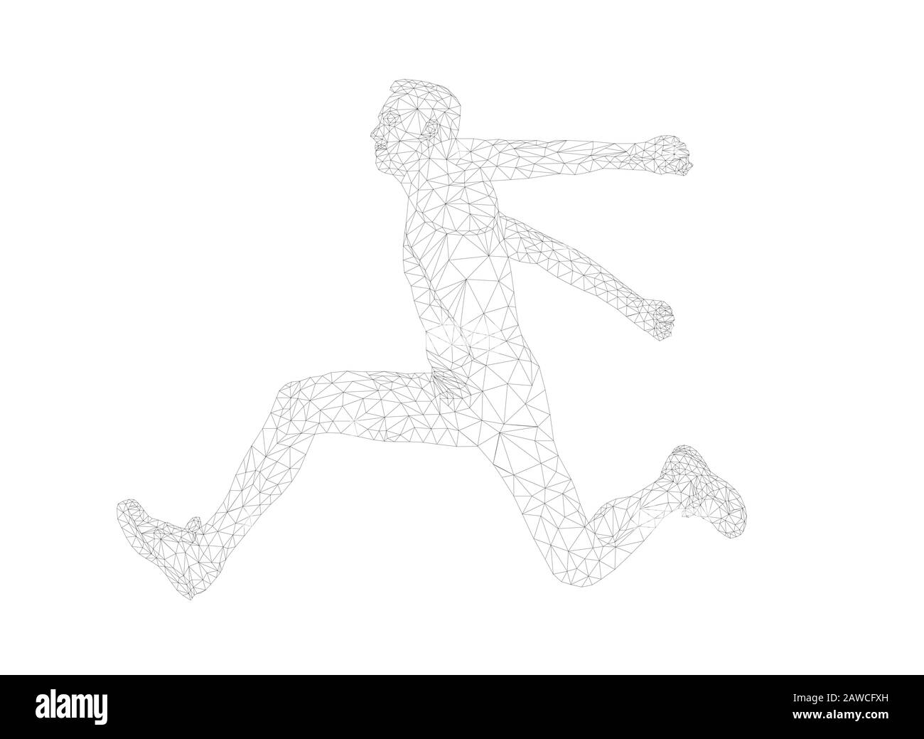 uomo atleta jumper in triplo salto poligono wireframe vettore Foto Stock