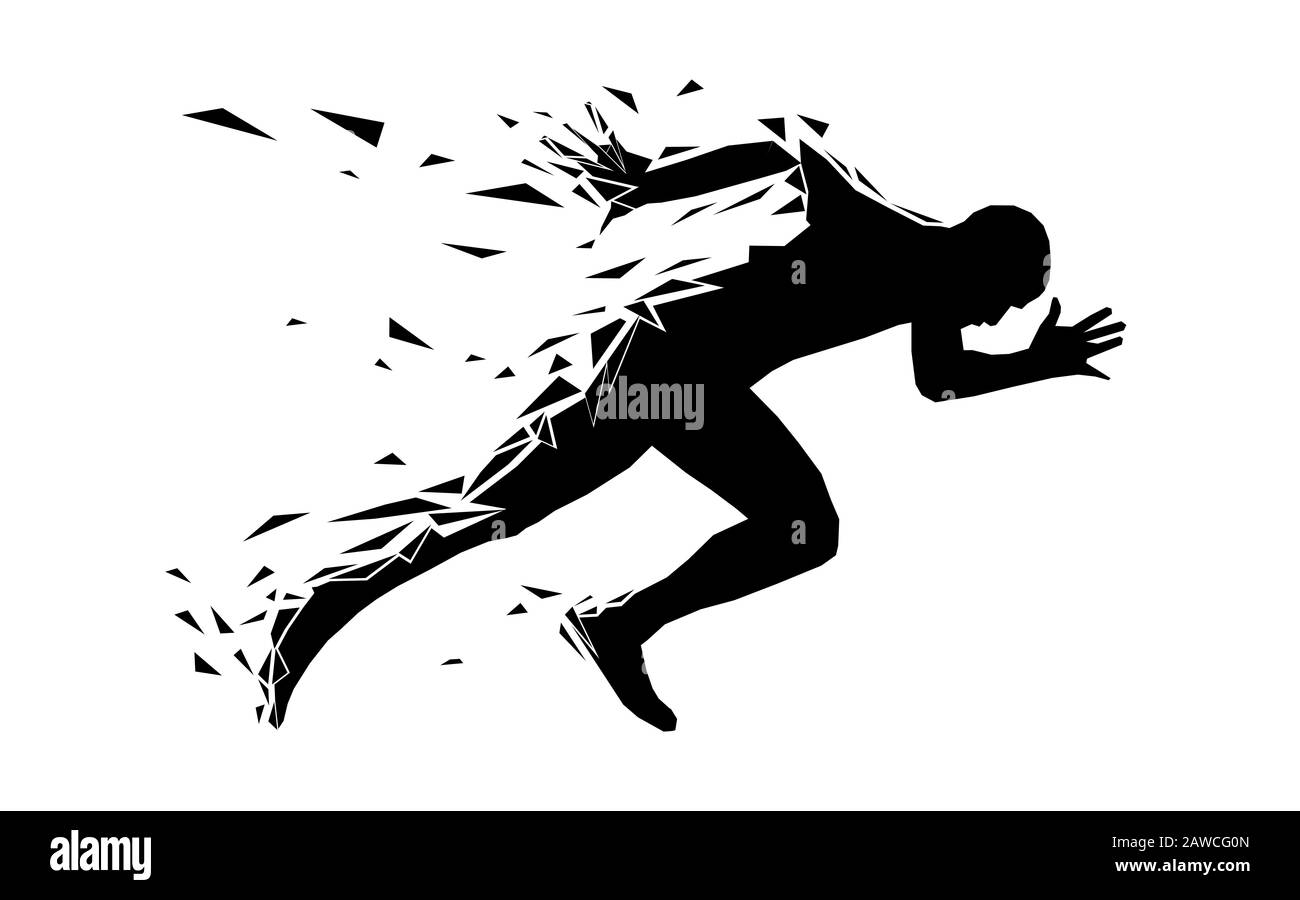 il corridore sprinter dell'atleta inizia a correre la silhouette nera Foto Stock