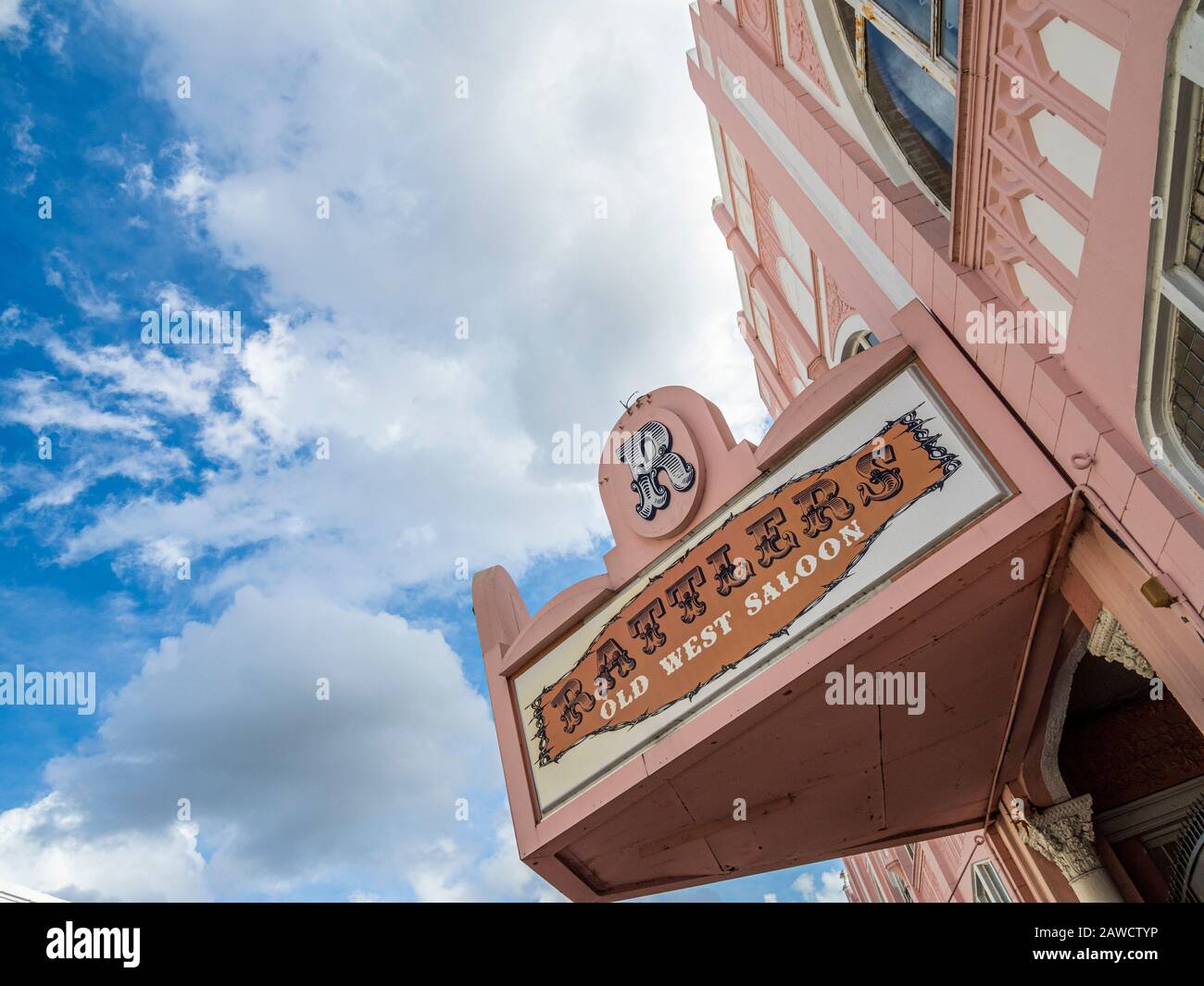 Storico Distretto elencato nel Registro Nazionale dei luoghi storici in antica città commerciale di Arcadia Florida. Foto Stock