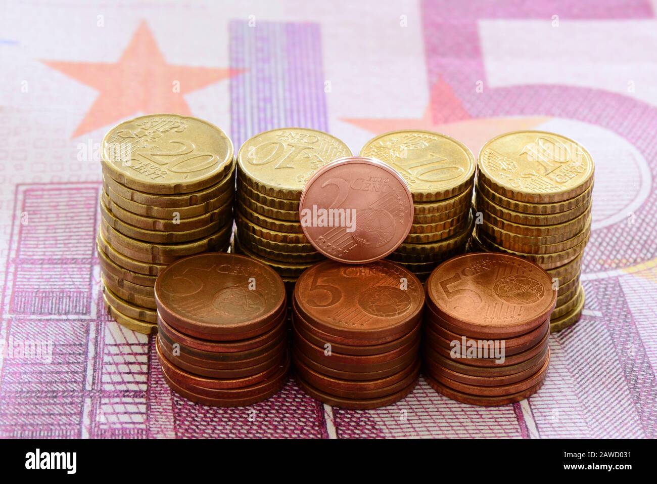 Secondo le relazioni dei media, la nuova Commissione europea prevede di abolire tutte le monete da 1 e 2 centesimi. Foto Stock