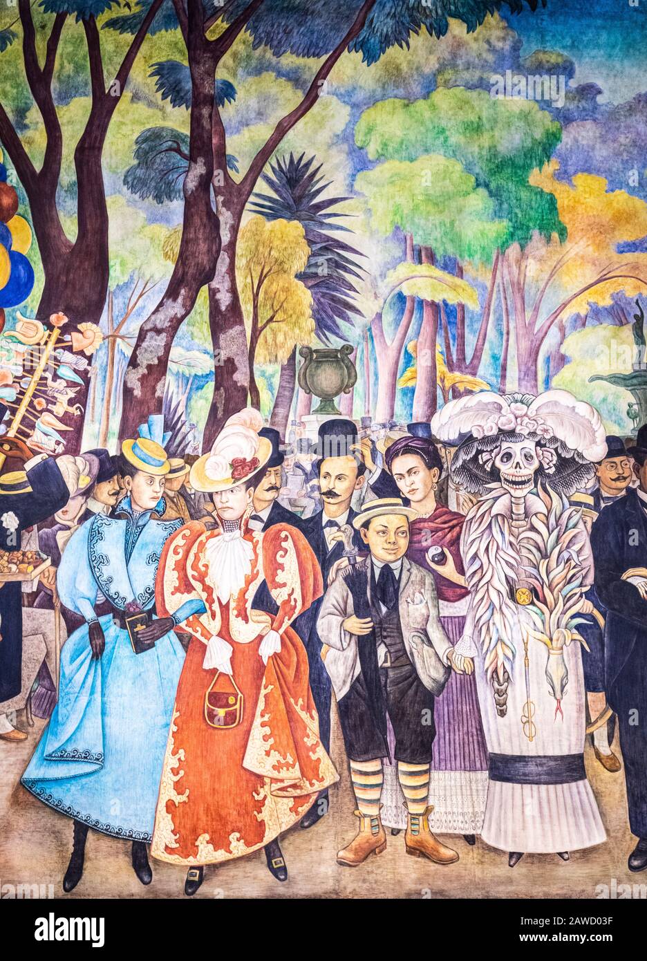 Dettaglio del murale di Diego Rivera 'Pomeriggio di un giorno ad Alameda' in Città del Messico, Messico. Foto Stock