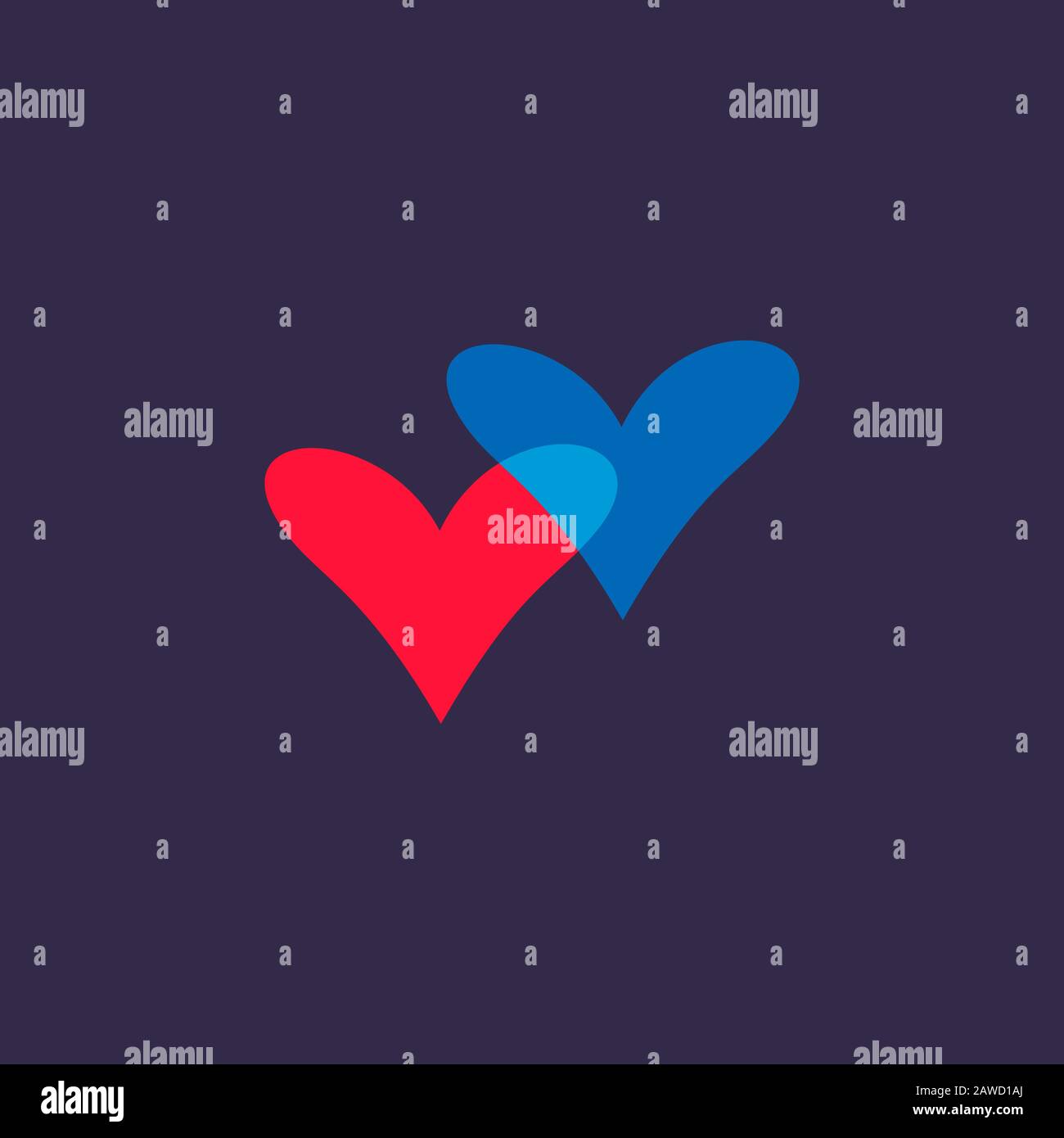 Icona cuori isolato su sfondo scuro Romantico cuori icona rosso, e blu. Simbolo d'amore. Felice San Valentino e elementi di design per matrimoni. Vect semplice Illustrazione Vettoriale