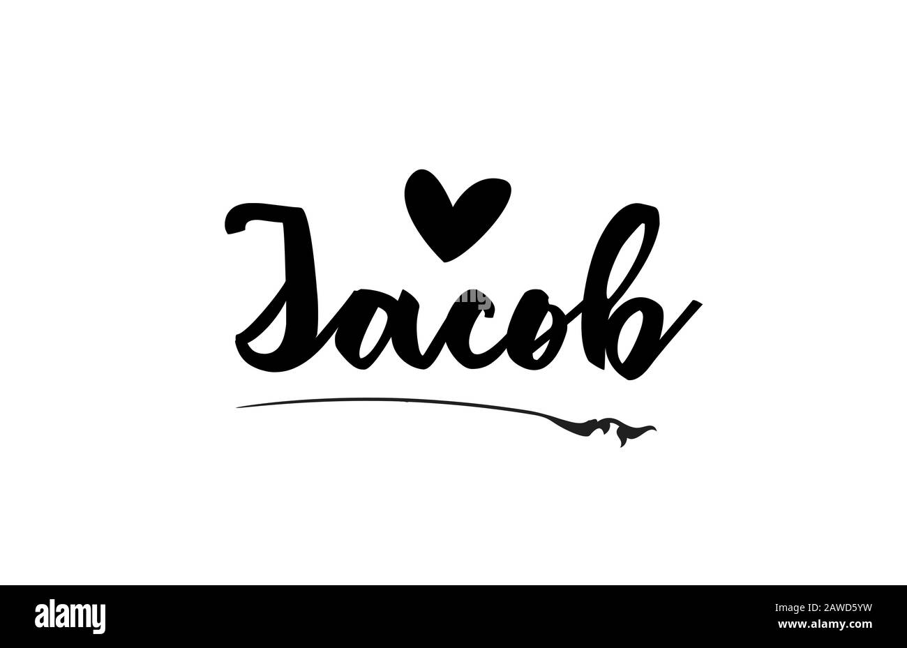 Jacob nome testo parola con amore cuore mano scritta per logo tipografia modello di progettazione. Può essere utilizzato per un logotipo aziendale Illustrazione Vettoriale