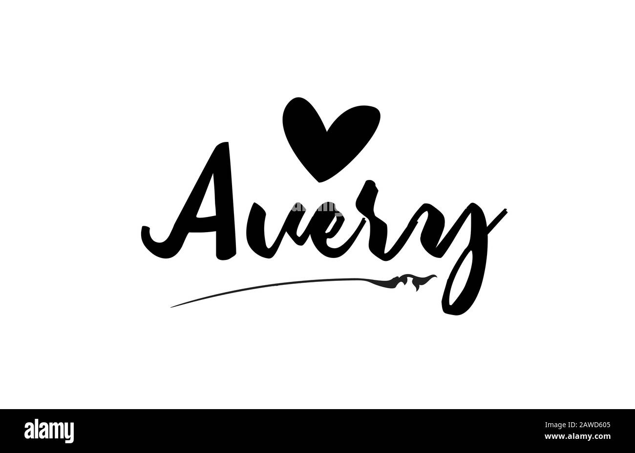 Avery nome testo parola con amore cuore mano scritta per logo tipografia modello di progettazione. Può essere utilizzato per un logotipo aziendale Illustrazione Vettoriale