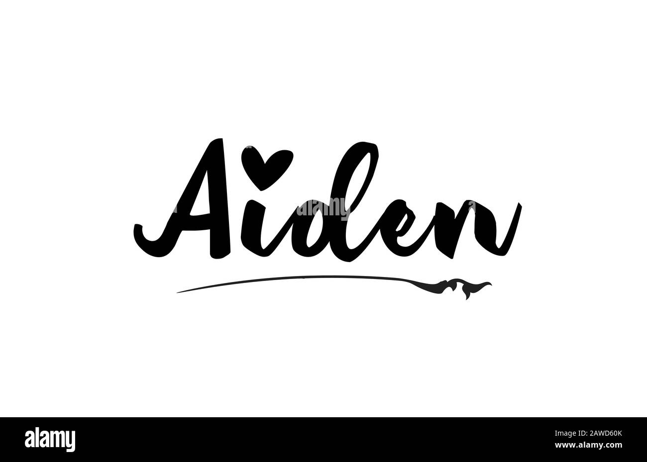 Aiden nome parola di testo con amore cuore mano scritta per logo tipografia modello di progettazione. Può essere utilizzato per un logotipo aziendale Illustrazione Vettoriale