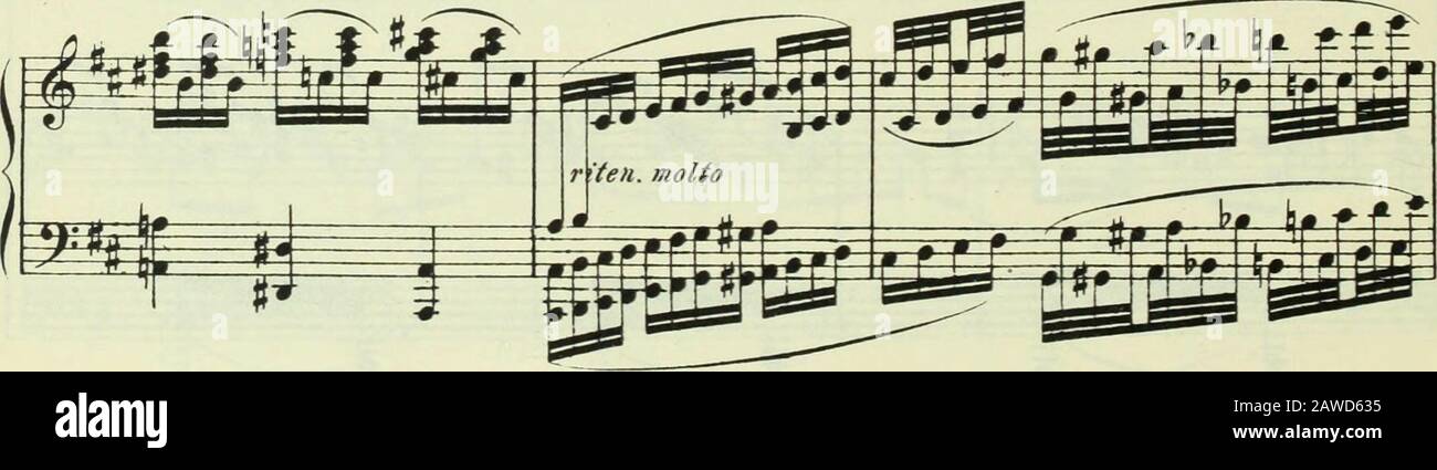 La Regina delle picche : un'opera in tre atti e sette scene . H*& tlflWti- 1 ^F come ^ ^ ^ si-*1 ^ ^ •^* w (Ly-^^ ^ gft£ **i^ hr ^ 5 IT ^D.C?.« g^i N. US i S 3B r (Maestro delle cerimonie mak^s sig-n ai cantanti per iniziare). 166 . «BwMHMBHBBhBH^B Andante assai maestoso. (J = tz) z< t- co (T^ p r, p m dhpM f^eh-k €m Ave a te, Ye.ka.te i^-4±LU ^m Mz up- p PE^ Lj f Mo . there of our Rus . sian A P^FP ^ PP^ Taw 4 n p n ^ Andassai maestoso. /uijiiie assai niaesiosu. P• K ^* S • 2FF»  ! I *- e B THH-, £ ^m Landl i W zm 1= r P P P P P P-i A h J) J) J^ laglia a te, Ye . ka . te Foto Stock