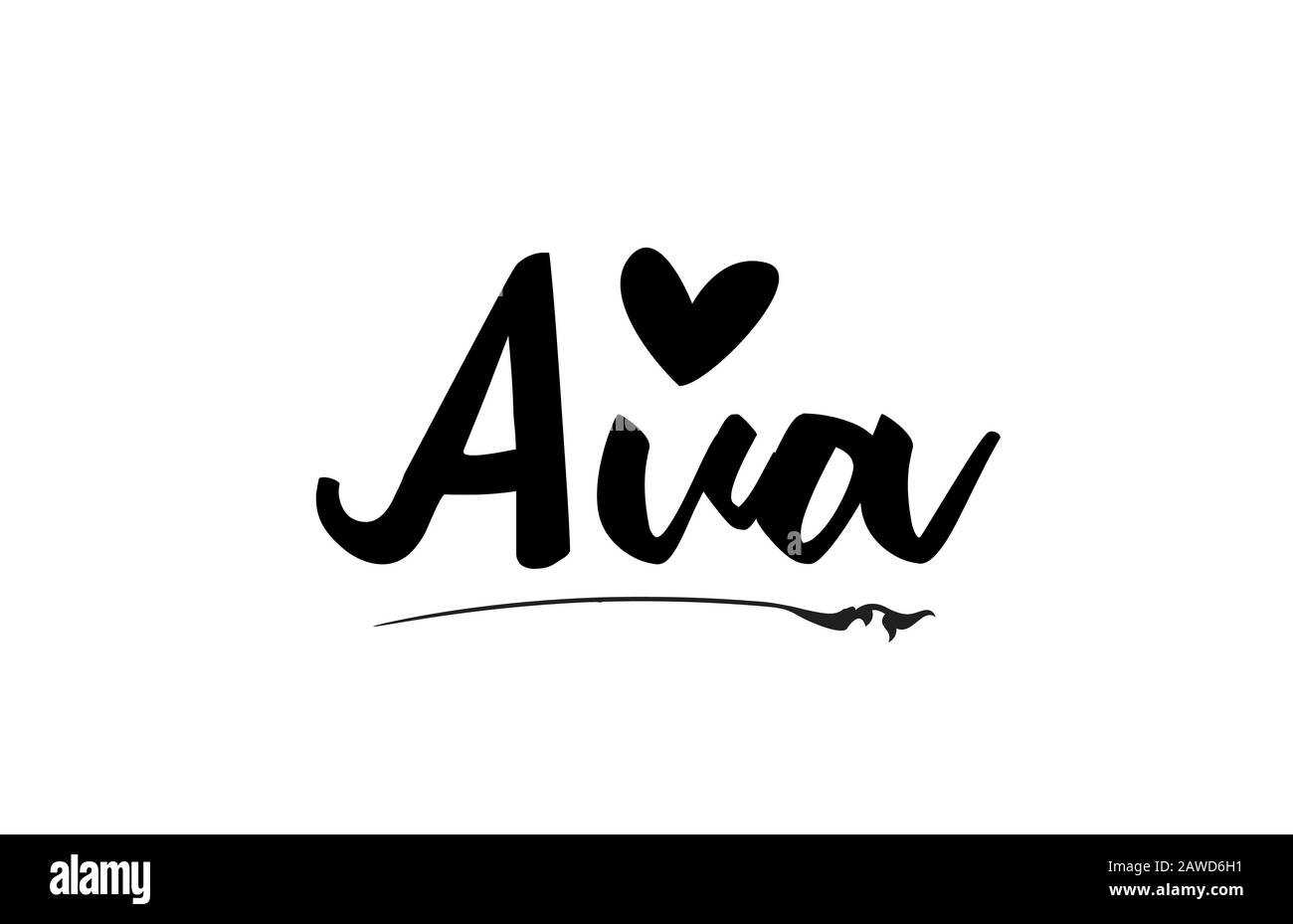 AVA nome testo parola con amore cuore mano scritta per logo tipografia modello di progettazione. Può essere utilizzato per un logotipo aziendale Illustrazione Vettoriale