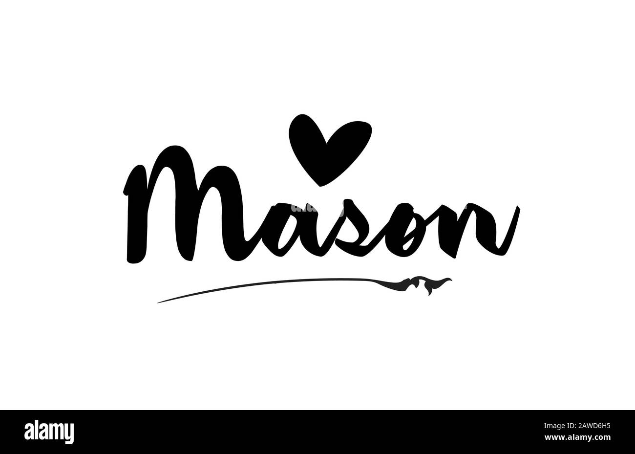 Mason nome testo parola con amore cuore mano scritta per logo tipografia modello di progettazione. Può essere utilizzato per un logotipo aziendale Illustrazione Vettoriale