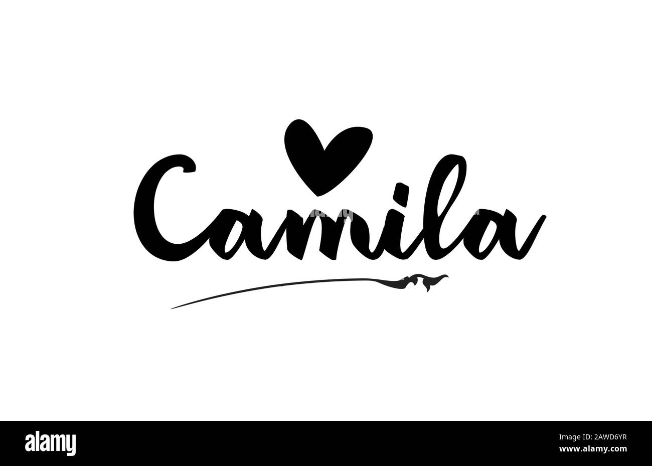 Camila nome testo parola con amore cuore mano scritta per logo tipografia modello di progettazione. Può essere utilizzato per un logotipo aziendale Illustrazione Vettoriale
