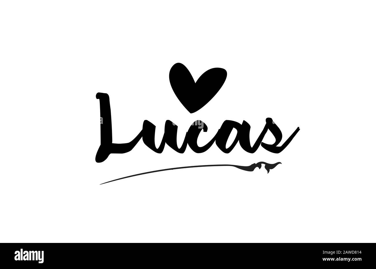 Lucas nome testo parola con amore cuore mano scritta per logo tipografia modello di progettazione. Può essere utilizzato per un logotipo aziendale Illustrazione Vettoriale