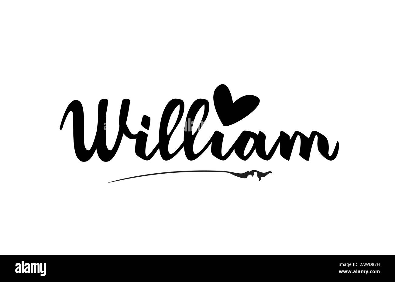 William nome testo parola con amore cuore mano scritta per logo tipografia modello di progettazione. Può essere utilizzato per un logotipo aziendale Illustrazione Vettoriale