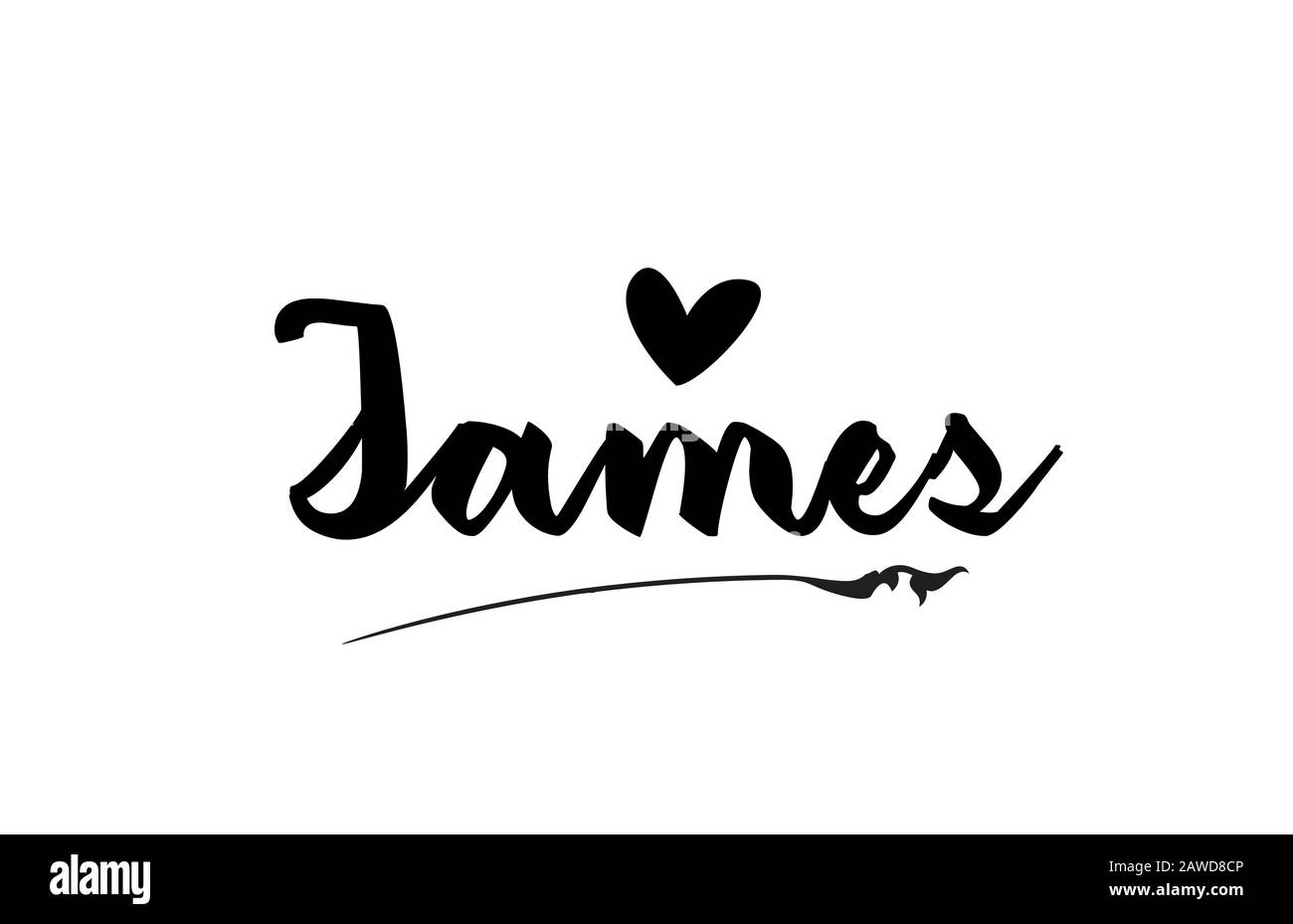 James nome testo parola con amore cuore mano scritta per logo tipografia modello di progettazione. Può essere utilizzato per un logotipo aziendale Illustrazione Vettoriale