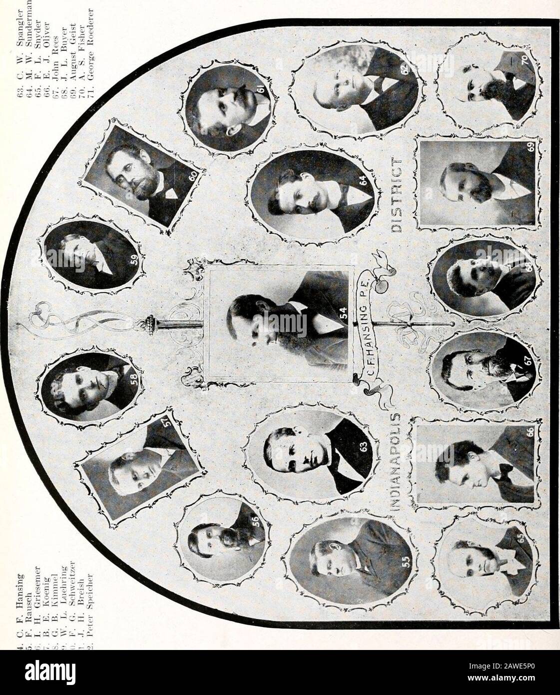 Dati storici e disegni di vita dei ministri defunti della Conferenza Indiana dell'Associazione evangelica, 1835-1915. 34. D. S. akes 35. J. H. Evans 36. D. E. Maitz 37. H. Schleucher 38. J. E. Stoops 39. J. J. Wise 40. L. Newman 41. A. B. Haist 42. W. H. Mvgrant 43. J. M. Smith 44. C. H. Burgener 45. J. W. Metzner. 46. E. Greiner 47. S. I. Zechiel 48. D. E. Zechiel 49. J. H. fresatura 50. D. B. Koenig 51. W. H. Freshley 52. L. .J. Ehrhardt 53. Conferenza C. M. Pierce 41 INDIANA, 1901. Lo lo IC 1^ o &gt;^ w C :r 42 CONFERENZA INDIANA, 1901 Foto Stock