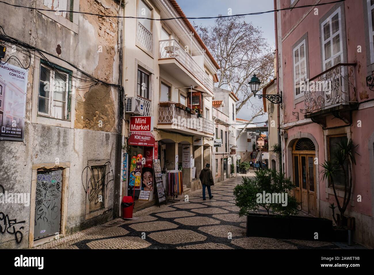 Strada pedonale a Cascais Portogallo Europa Foto Stock