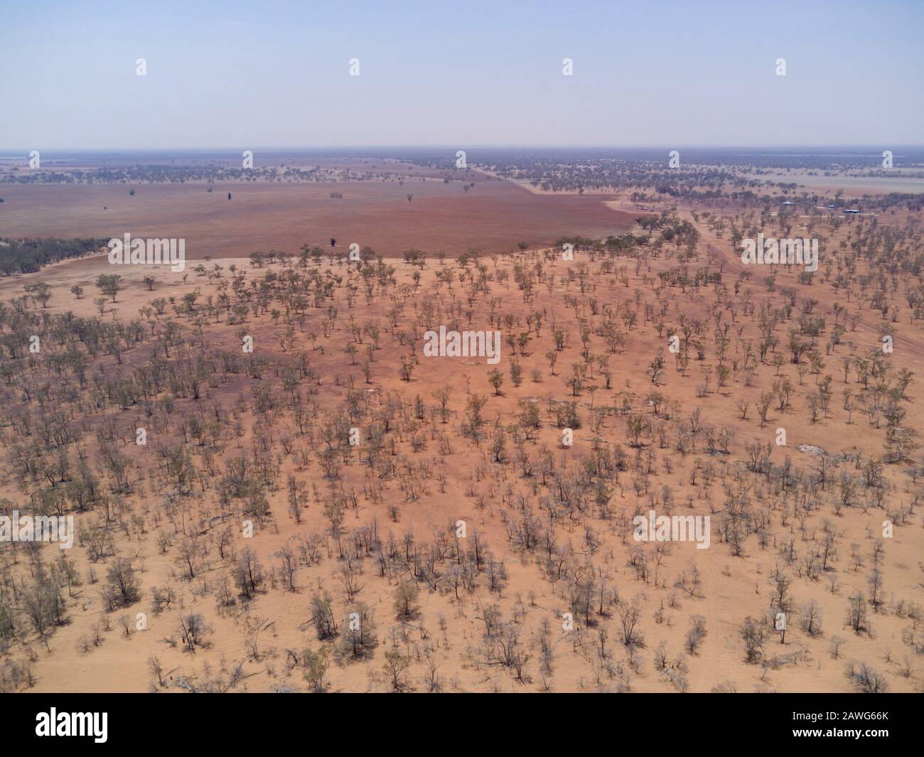 Antenna delle pianure alluvionali del fiume Barwon durante una prolungata siccità nei pressi di Collarenebri nuovo Galles del Sud Australia Foto Stock