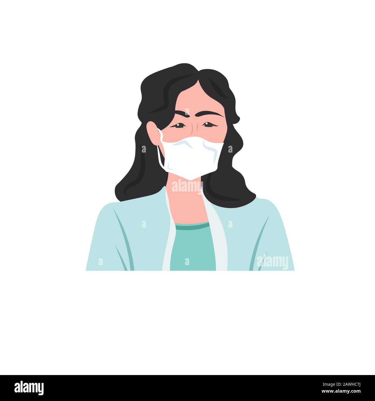 Donna che indossa la maschera per prevenire epidemia MERS-COV wuhan coronavirus 2019-nCoV pandemia di salute medica rischio ritratto vettore illustrazione Illustrazione Vettoriale