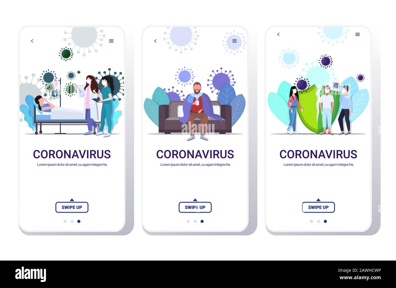 Impostare epidemia MERS-cov virus wuhan coronavirus 2019-nCoV pandemia salute medica concetti raccolta mobile app full length copia spazio orizzontale vettore illustrazione Illustrazione Vettoriale