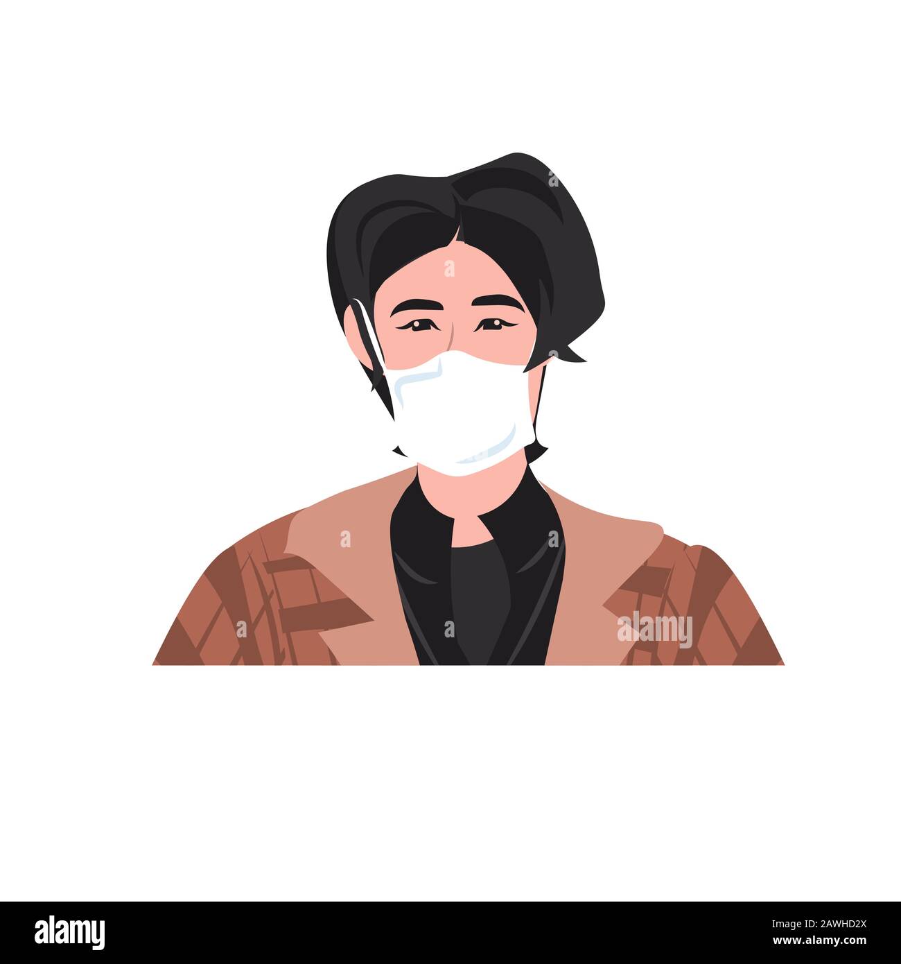 Uomo che indossa la maschera per prevenire epidemia MERS-cov wuhan coronavirus 2019-nCoV pandemia di salute medica rischio ritratto vettore illustrazione Illustrazione Vettoriale