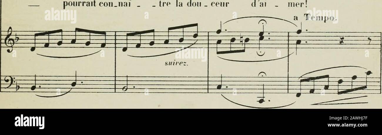 La statua; opéra en trois actes de JBarbier & MCarrèPartition chant et piano trancrite par Georges Bizet . f^--r liIII. ^7 ^ ^ ^ :5?i^ ^ versrait cou.naî .   Irc la don . ceiir dai. F^ g K fif s •? ?&gt; ^ la cloïKciii d ai - mer!. Foto Stock