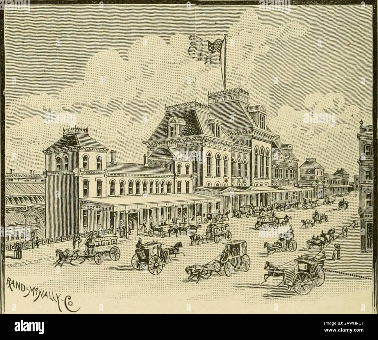 Rand, McNally & Co.'s Handy guide to Chicago, and World's Columbian exposition ..What to SEE and how to SEE it .. I limiti di hecity forniscono la comodità dei passeggeri locali. L'Union Depot, Canal Street, utilizzato da Pittsburg, FortWayne & Chicago, Chicago, Burlington & Quincy, Chicago, Milwaukee & St. Paul, E altre ferrovie; il deposito delle strade di Mich-igan Southern e Rock Island, Van Buren Street; quello di(31) 32 GUIDA PRATICA A CHICAGO. Le strade di Chicago e Nord-Occidentale, Wells e Kinzie; DearbornStation, Dearborn e Polk Street, e il Grand Central Depot, sono tra le più professionali Foto Stock