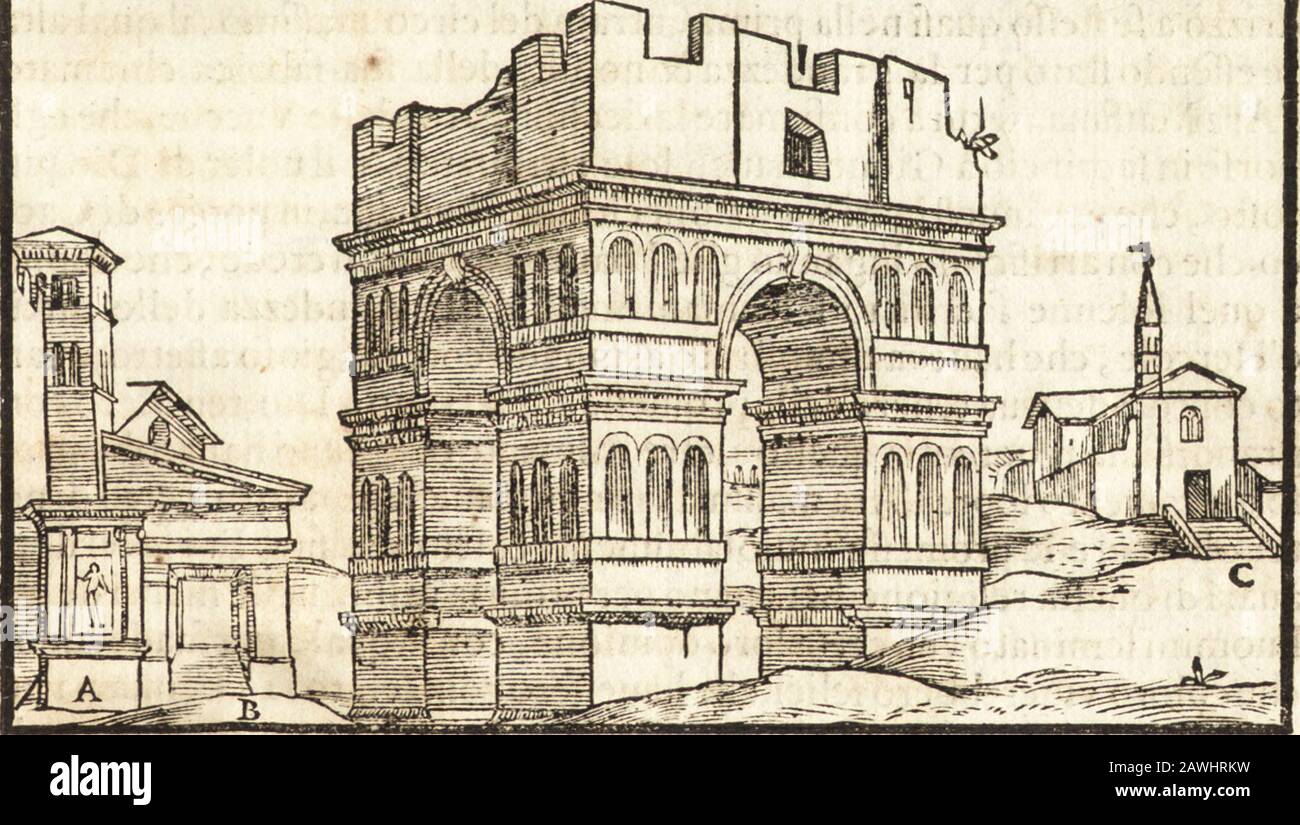 Libri qvattro dell'antichita della citta di Roma : raccolte sotto brevita da divertimento antichi et modernni crittori . LIBRO SECONDO. 73 Do a Iano loguito in principio dellanno, & eflfendo quefto Tempioquadreconte,credo,che con quello uolefTero (lenificare le quattro ftagioni dellanno con la fomiglianza delle quattro (Uè facciej & fimilmente ledodici nicchie che ui fi ueggono dintorno figuraffero li dodici mefi,o i dodici fegni celebrati,iquali il Sole fcorre prima che fìnifca il Tuo natu-rai corfo dun anno;& perciò non è marauiglia,che linenzioni di Faltono Foto Stock