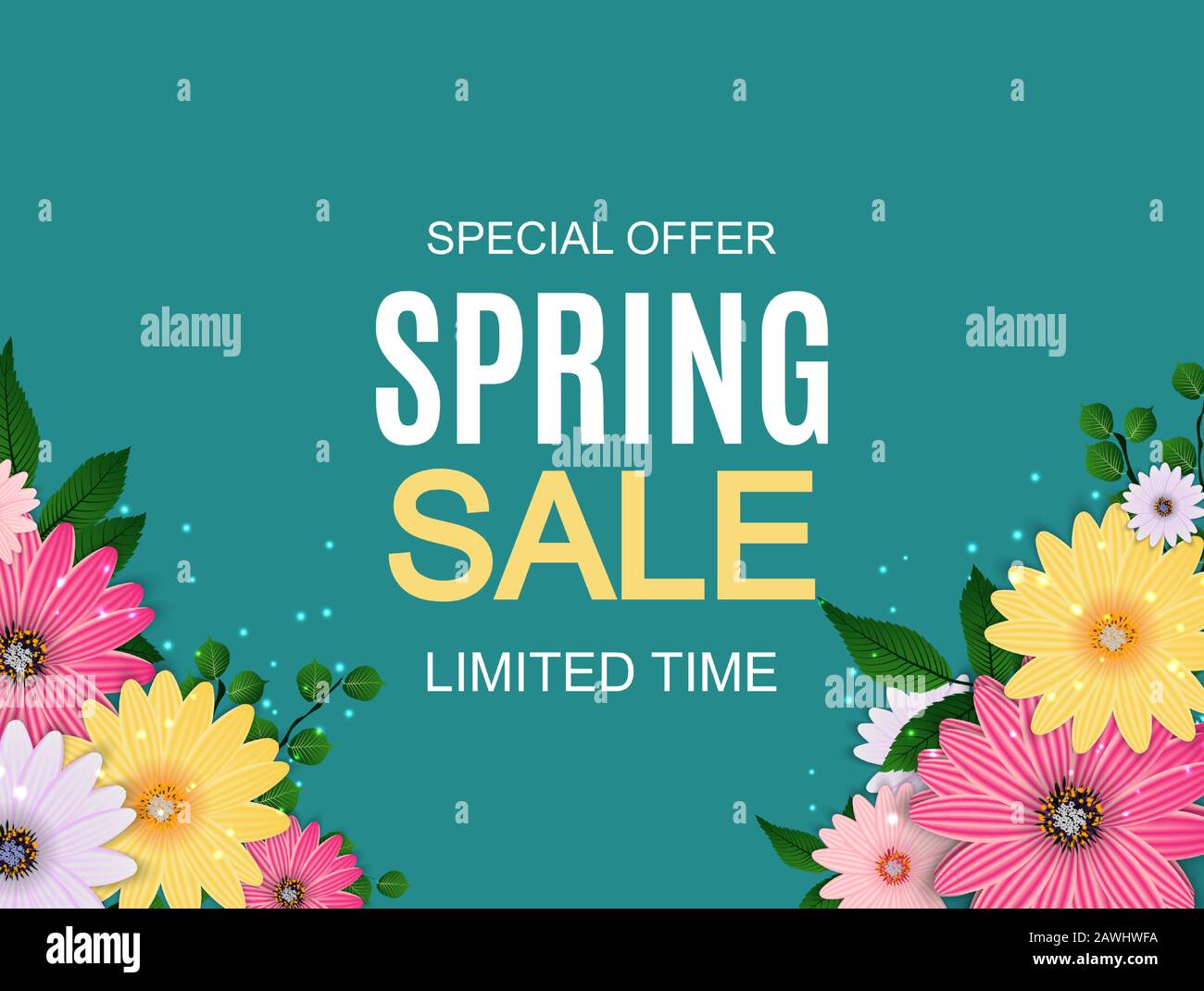 La molla vendita carino sfondo con fiori colorati in elementi. Illustrazione Vettoriale Illustrazione Vettoriale