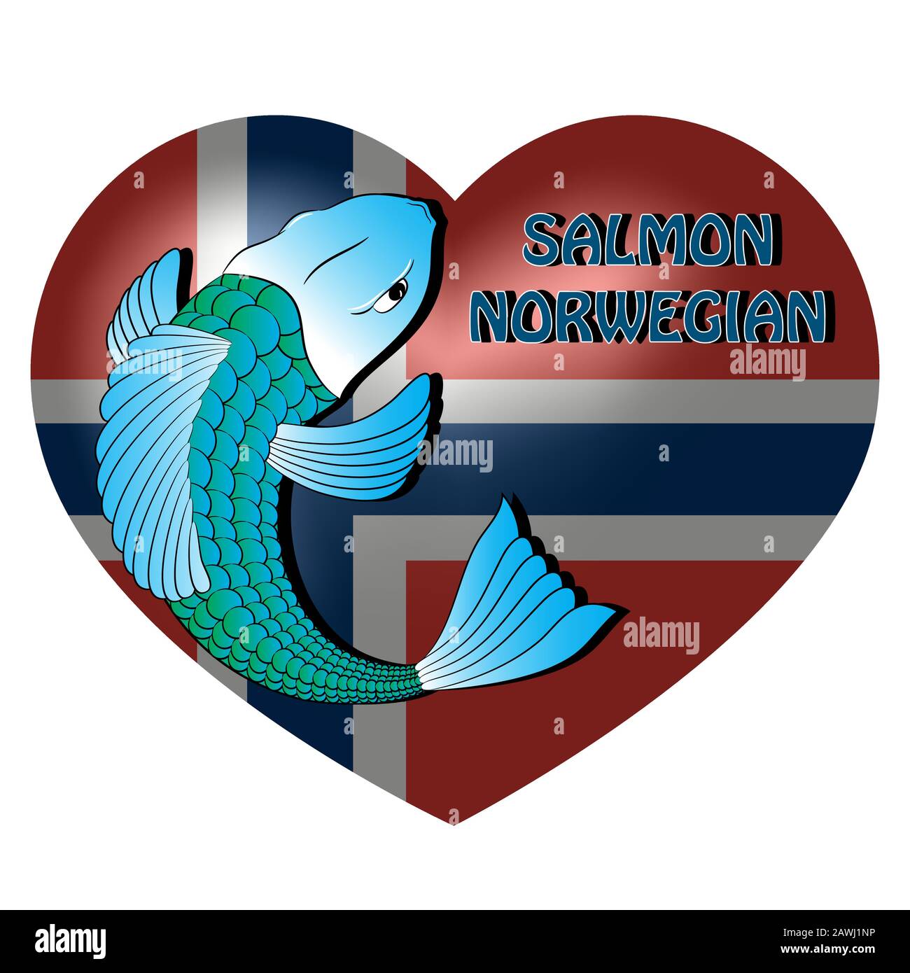 Salmone norvegese sullo sfondo della bandiera. Illustrazione vettore. Illustrazione Vettoriale