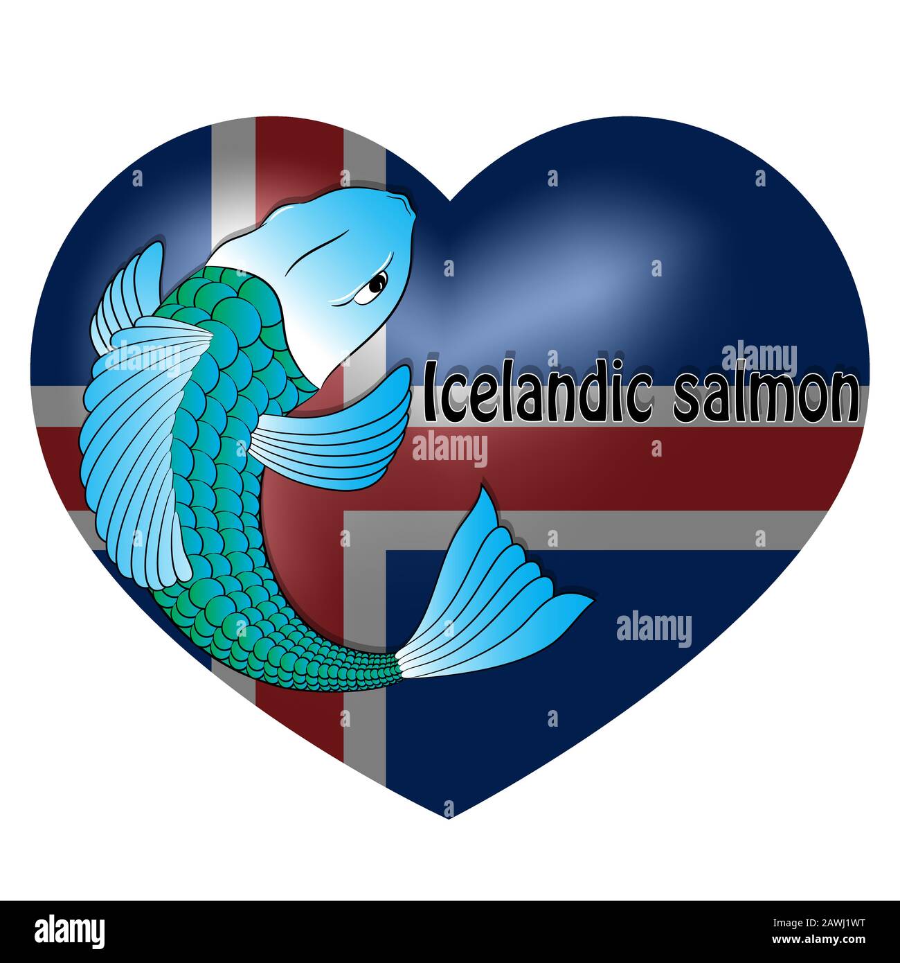 salmone islandese sullo sfondo della bandiera. illustrazione vettoriale. Illustrazione Vettoriale