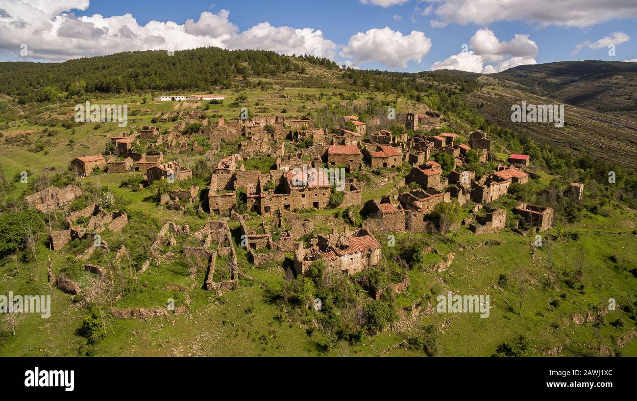 Acrijos villaggio abbandonato nella provincia di Soria, Spagna Foto Stock