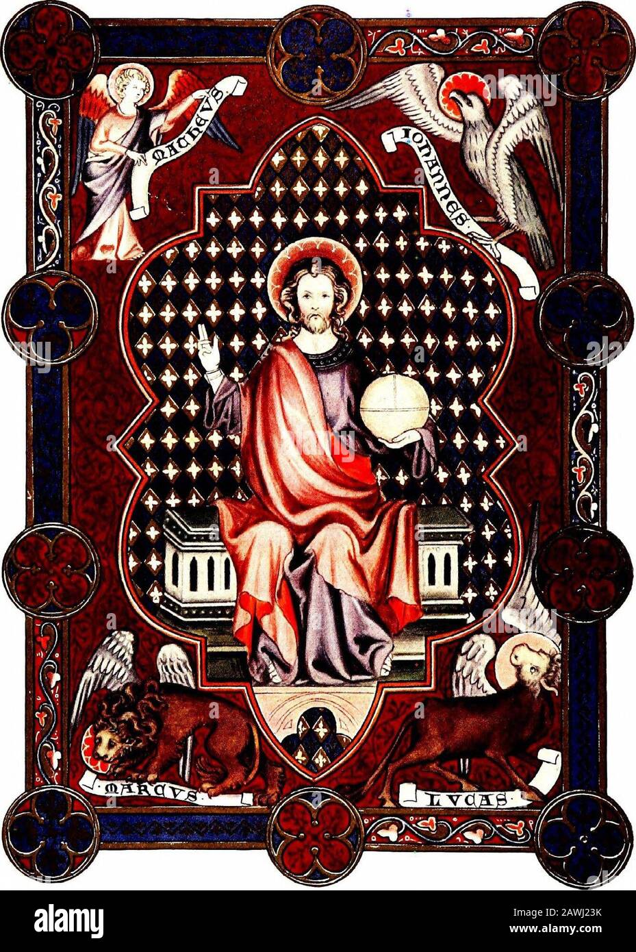 I costruttori di cattedrale in Inghilterra . Phens Chapel, 73, 83William The Englishman, 12, 46, 53William of Sens, 12, 46, 53, 56William of Wykeham, 85, 87,88, 104Winchester Cathedral, 13, 27, 28, 31, 32, 33, 49, 52, 53, 71, 85, 88, 95, 100, 102Windsor, St. Georges Chapel, 13, 84, 88, 88, 96Worcester Cathedral, 13, 15, 28, 29, 31, 43, 49, 51. 52. 55Wren, Sir Christopher, 103, 104Wyatt, James, 54, 109Wymondham Church, 94, 95 York Minster, 11,13, 29,31, 51, 75, 76,77, 78, 82Yorkshire Abbeys, The, 40. Butler & Tanner, Selwood Printing Works, Frome E Londra. Cristo in Gloria. PROM un MESSAL del Fourt Foto Stock