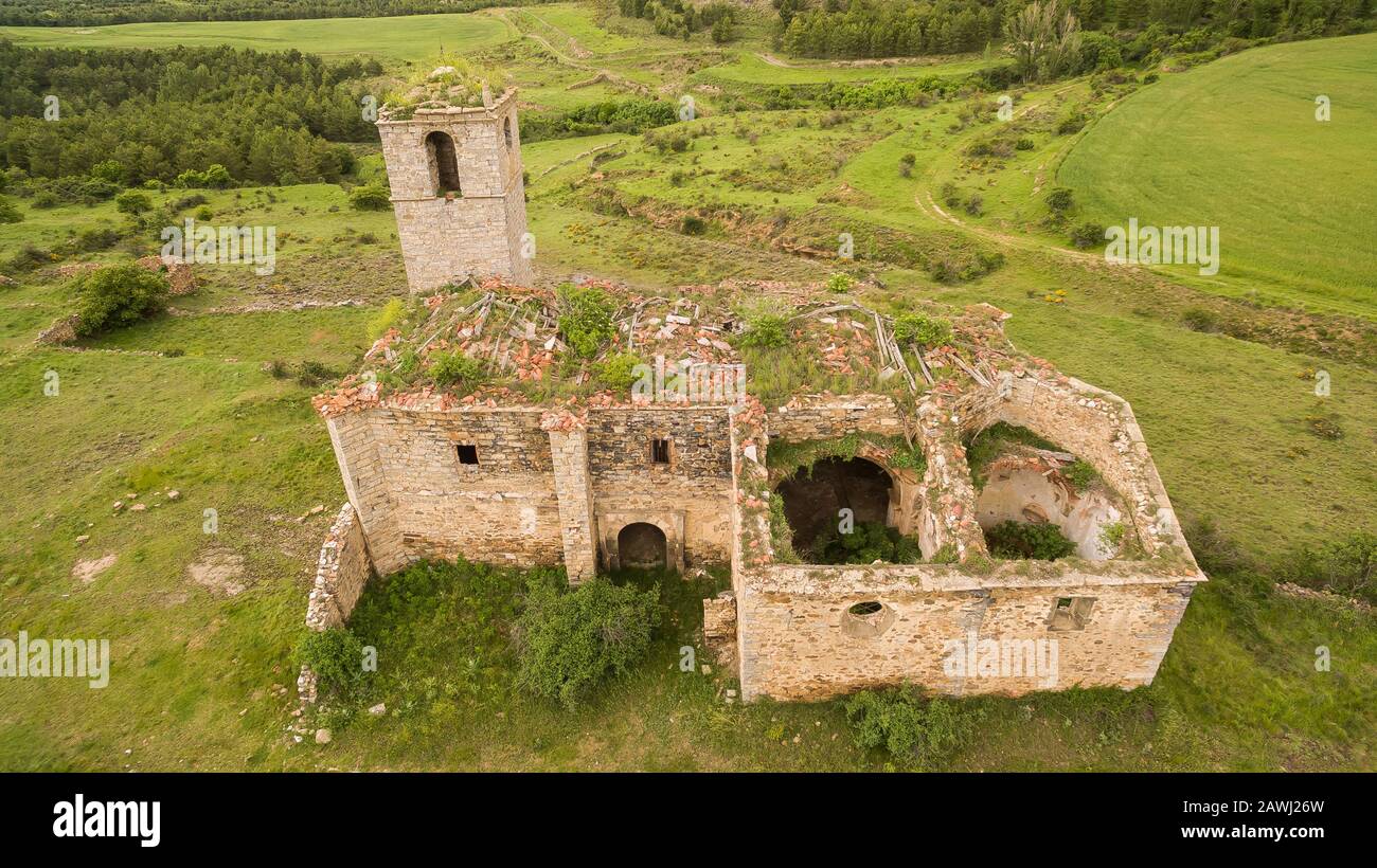 Chiesa di Aldealcardo abbandonato villaggio nella provincia di Soria, Spagna Foto Stock