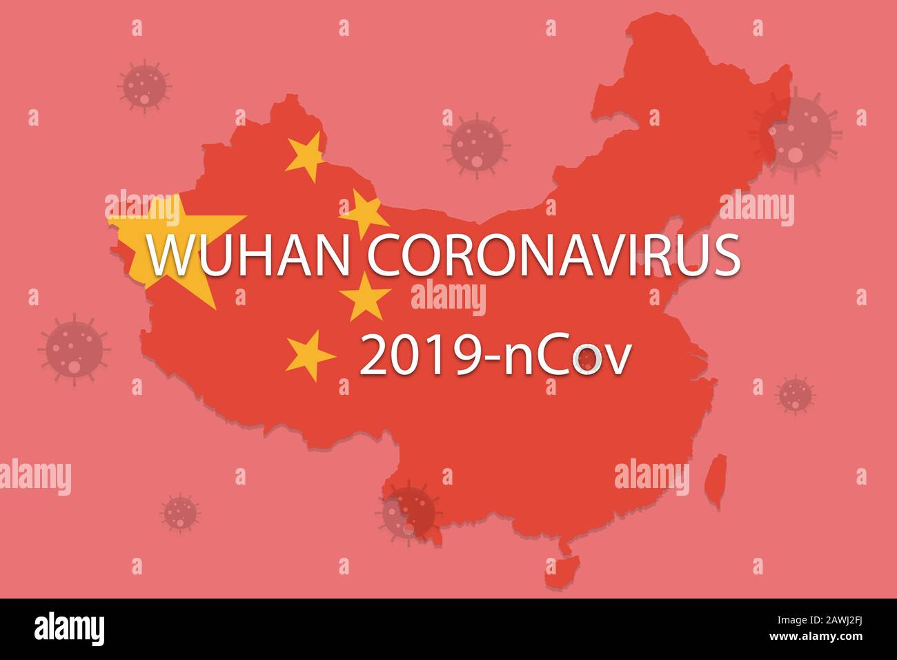 Romanzo cinese coronavirus - 2019-nCoV o WUHAN virus concetto con CORONAVIRUS testo su mappa cinese con sfondo rosso. Foto Stock