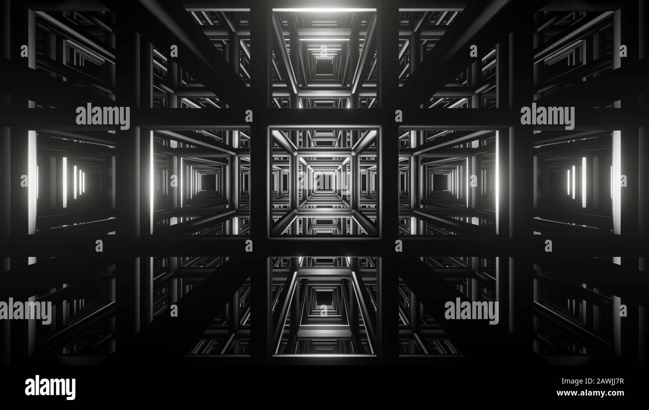 immagine di rendering 3d con sfondo tunnel scuro senza fine Foto Stock