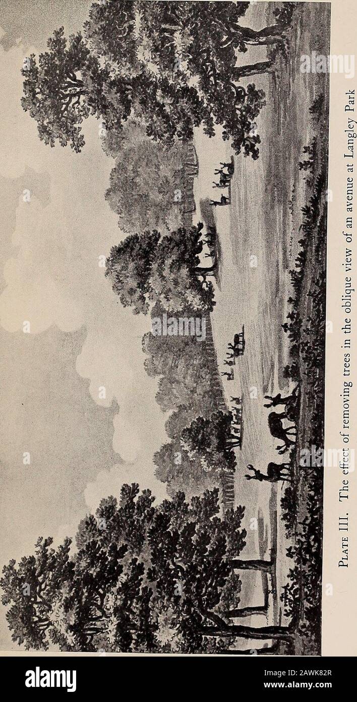 L'arte del giardinaggio del paesaggio. Sdisegnando questo curtainat luoghi propri che l'utilità di ciò che è chiamato rottura di un viale consiste : perché è vano noi en-deavour, Rimuovendo nove decimi di alberi in file, per evitare che abbia l'effetto di un viale quando si seenfrom o estremità. L'illustrazione [Piastra III] può servire a rosolare l'effetto di tagliare giù alcuni castagni nel viale a Langley, per lasciare nel colle, riccamente coveredwith querce, e quel maestoso albero che si fa avanti ai suoi fratelli come il capo di un esercito. Tali apertura possono essere realizzate in diverse parti di questo aven Foto Stock