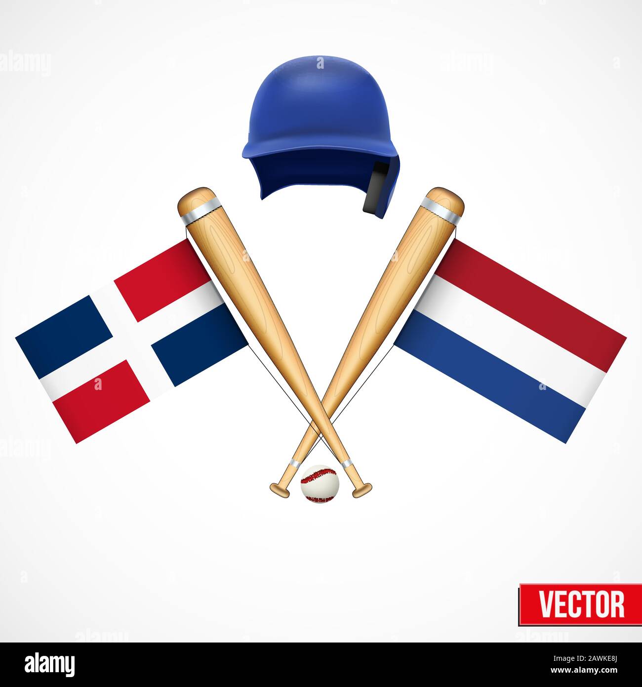 Simboli della squadra di baseball Repubblica Dominicana e Paesi Bassi. Illustrazione Vettoriale