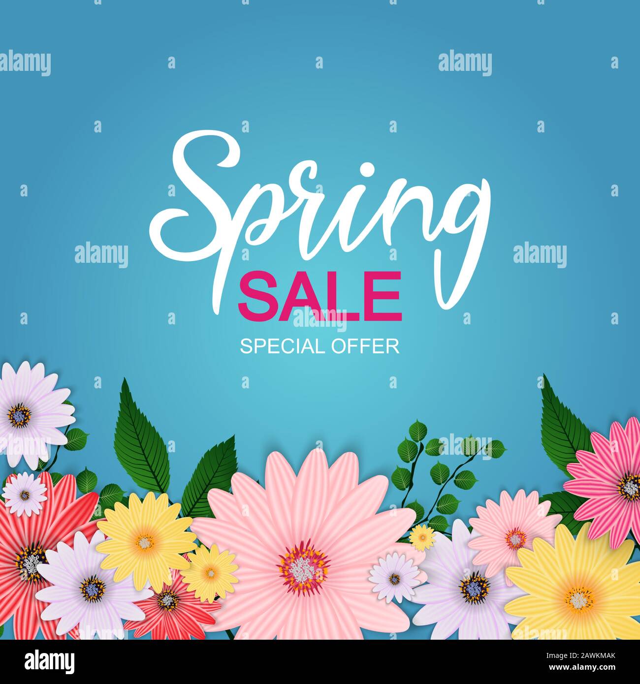 La molla vendita carino sfondo con fiori colorati in elementi. Illustrazione Vettoriale Illustrazione Vettoriale