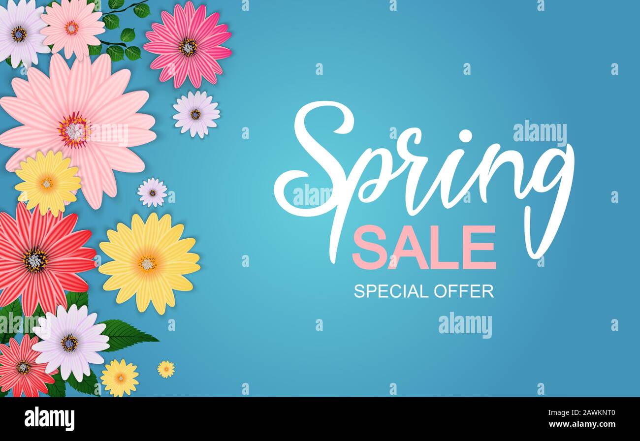 La molla vendita carino sfondo con fiori colorati in elementi. Illustrazione Vettoriale Illustrazione Vettoriale