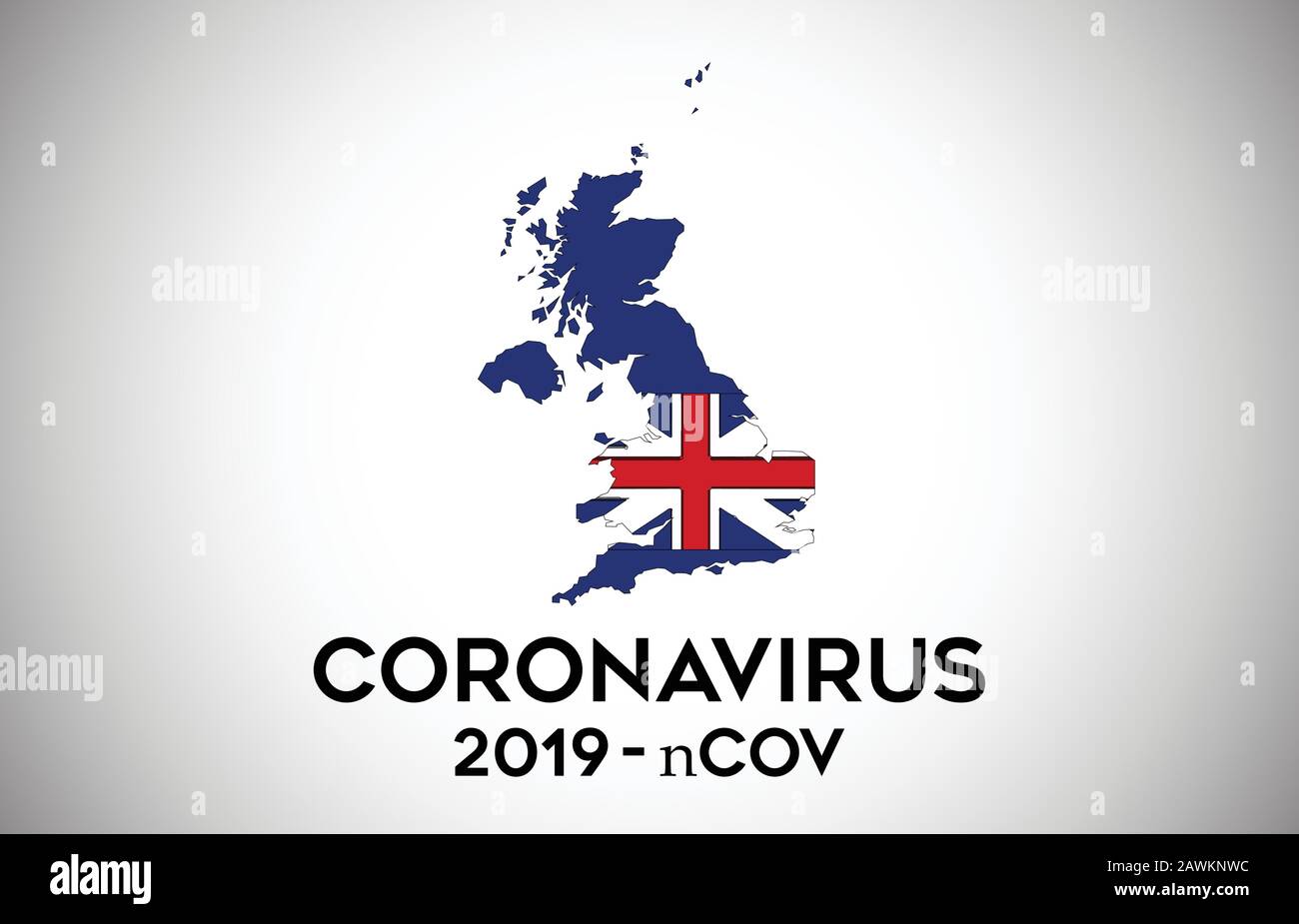 Coronavirus in Regno Unito e bandiera del paese all'interno della mappa del confine del paese Vector Design. 2019-nCoV con mappa del Regno Unito con bandiera nazionale Vector Illustration. Illustrazione Vettoriale