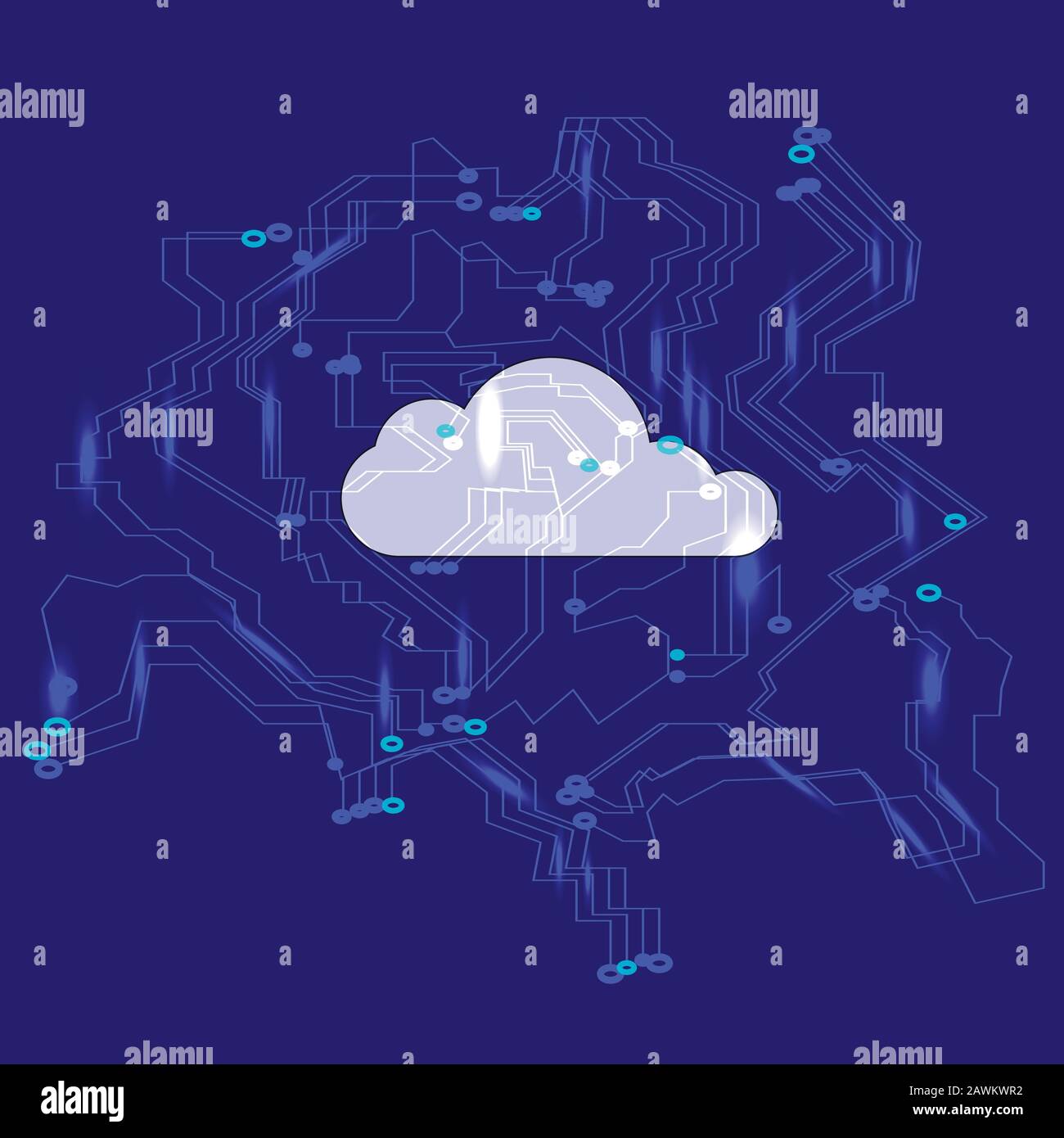 Concetto di rete per il cloud computing. Protezione dei dati. Concetto di sicurezza globale della rete spaziale cibernetica.illustrazione vettoriale Illustrazione Vettoriale