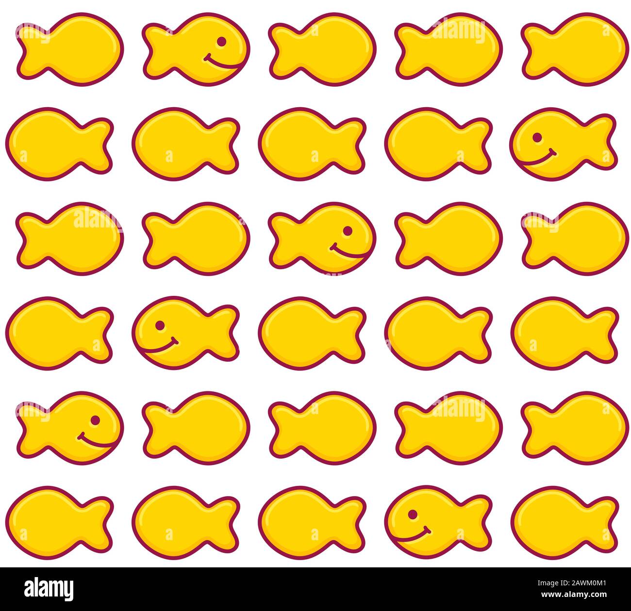 Cracker a forma di pesce, texture perfetta su sfondo bianco. Illustrazione grafica del clip vettoriale in stile cartone animato carino. Illustrazione Vettoriale