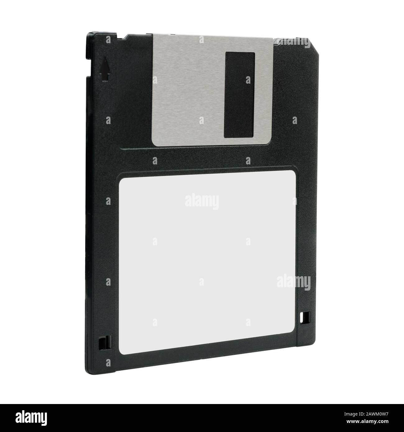 Etichetta vuota vista prospettica disco floppy vintage isolata su bianco Foto Stock