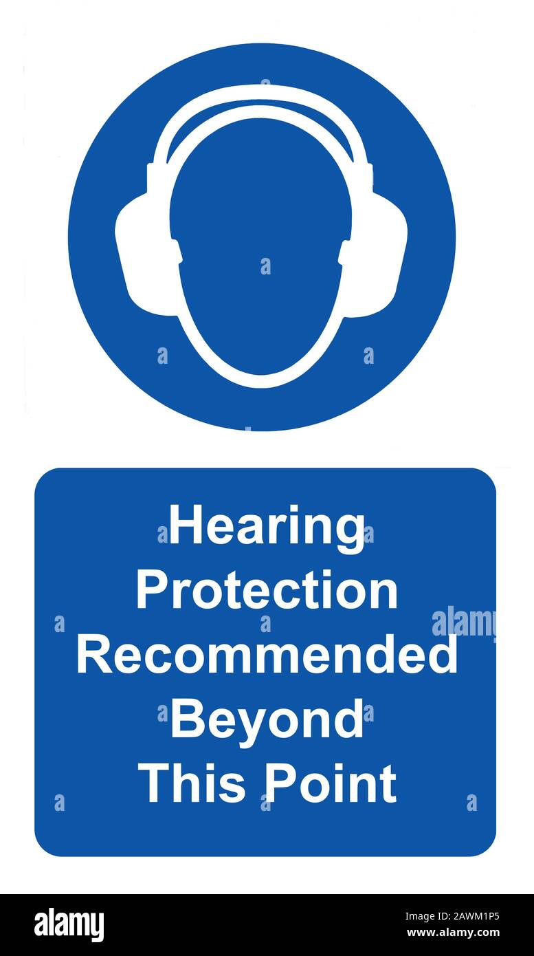 Protezione dell'udito consigliata oltre questo punto segnale di sicurezza e salute Foto Stock