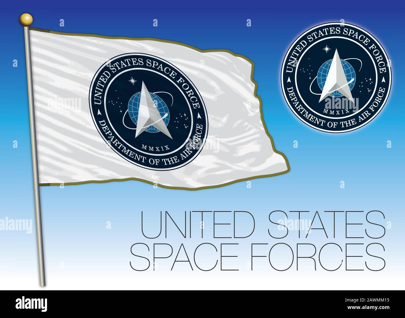 Bandiera e sigillo della forza spaziale degli Stati Uniti, USA, illustrazione vettoriale Illustrazione Vettoriale