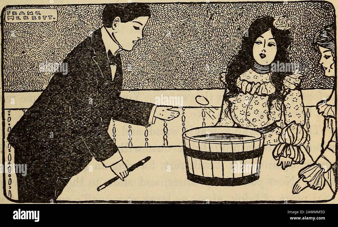 Wehman Bros.' nuovo libro di centocinquanta trucchi e giochi di salotto: Apparecchio fatto in casa . edbehind il vostro orecchio. Direttamente il coltello è stato restituito a voi, deve essere afferrato in mano, mentre il vostro braccio è accovacciato verso l'alto sothat la vostra mano che contiene il coltello poggia sul vostro orecchio, quindi chiedete a chiunque di posizionare poi prima il dito sul giunto del gomito. « questa particolare richiesta maschera efficacemente l'operazione di fissaggio della borra di carta o cotone, quindi tutto ciò che resta da fare è di strizzare il bagnato, permettendogli di far scendere il coltello, successivamente scivolando segretamente la pape Foto Stock