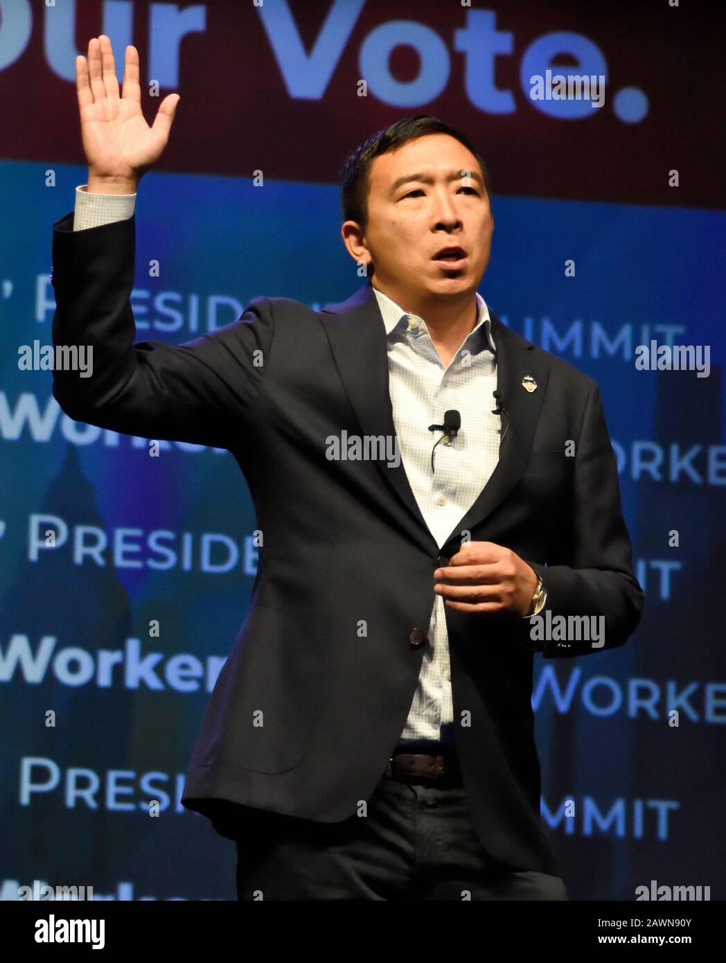 Philadelphia, PA, USA - 17 SETTEMBRE 2019: Andrew Yang al Summit Presidenziale Dei Lavoratori al Pennsylvania Convention Center. Foto Stock