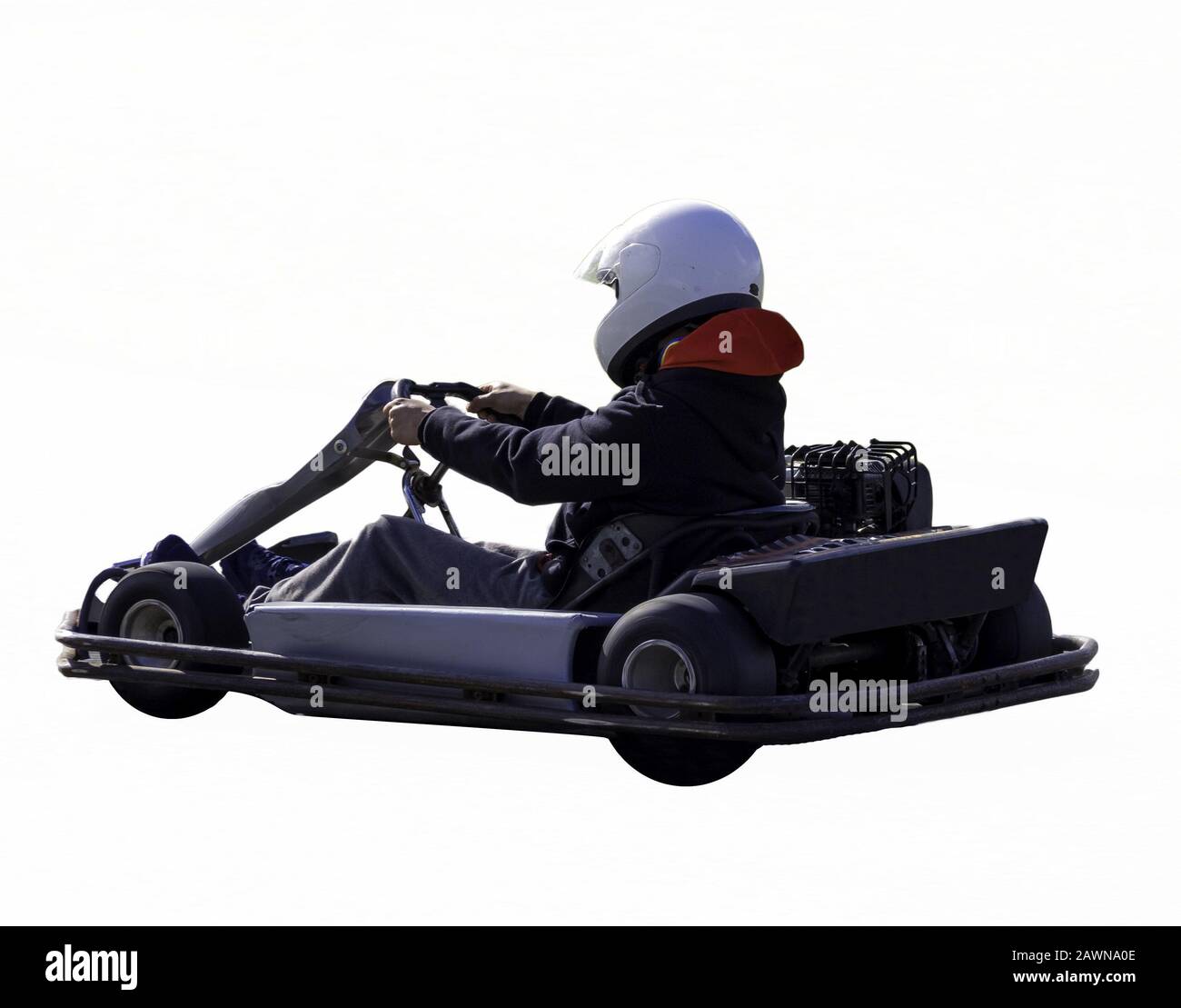 Go cart racer con un casco isolato su un bianco sfondo Foto Stock