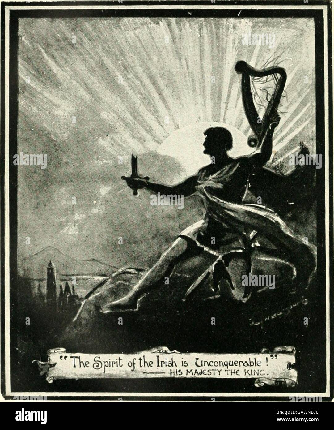 Grandi irishmen in guerra e politica . perpetuare quella promessa di happiness.When ha offerto la sua vita in difesa del popolo britannico nell'anno memorabile del 1914, l'Irlanda era tranquilla. Herhope e fiducia nel nuovo governo avevano portato un cambiamento amarveloso nel rapporto tra i suoi peopleei loro governanti. La pace e la buona volontà permeavano il Delitto di terra di qualsiasi tipo era quasi sconosciuto. Al tribunale di dimensioni ridotte, l'unica cosa che un giudice in visita ha dovuto fare era di accettare guanti bianchi. Al di fuori dell'Irlanda, l'impero britannico era stato vinto sull'auto-governo irlandese.UN buco era stato annoiato t Foto Stock